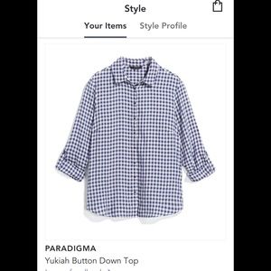 Paradigma navy & white gingham button down top